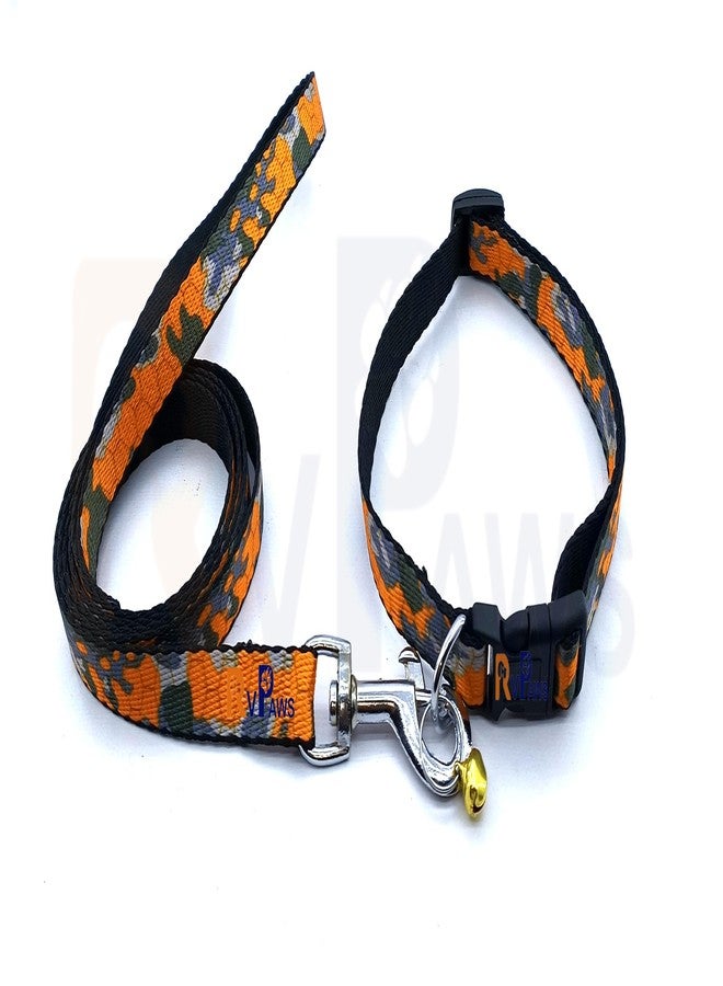 Pups&Pets Dog Collar and Leash Set Puppy Printed, Adjustable Nylon Collar with Leash for Small Dogs, Multicolor Collar Leash Set with Bell for Puppies, Dog & Cat 15 MM (Color-Orange) - Image 4